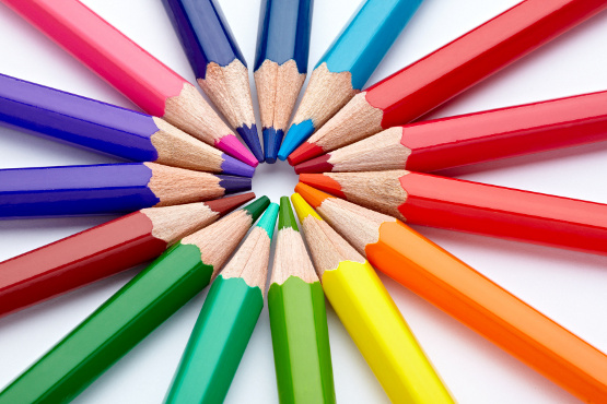 close up of color pencils on white background with clipping path